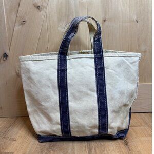 Vintage 80s LL Bean Canvas Tote Bag With Navy Straps Sawtooth Label 15" x10" Sho